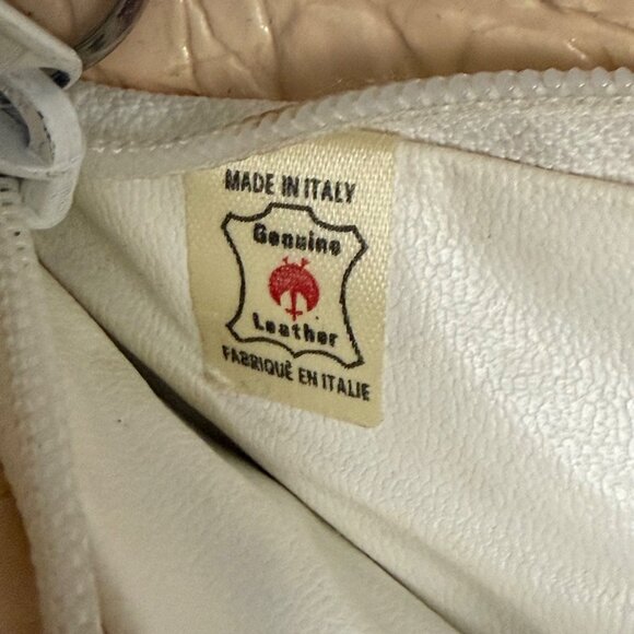 Women's Shoulder Bag Beige Crocodile Embossed Genuine Leather Chain Strap Italy - Picture 8 of 8